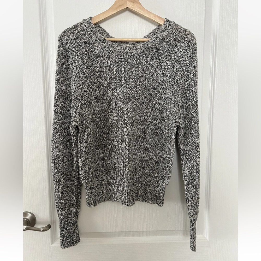 Free People Chunky Cotton Knit Cropped Sweater Black Gray White Sweater Sz S - Picture 9 of 13